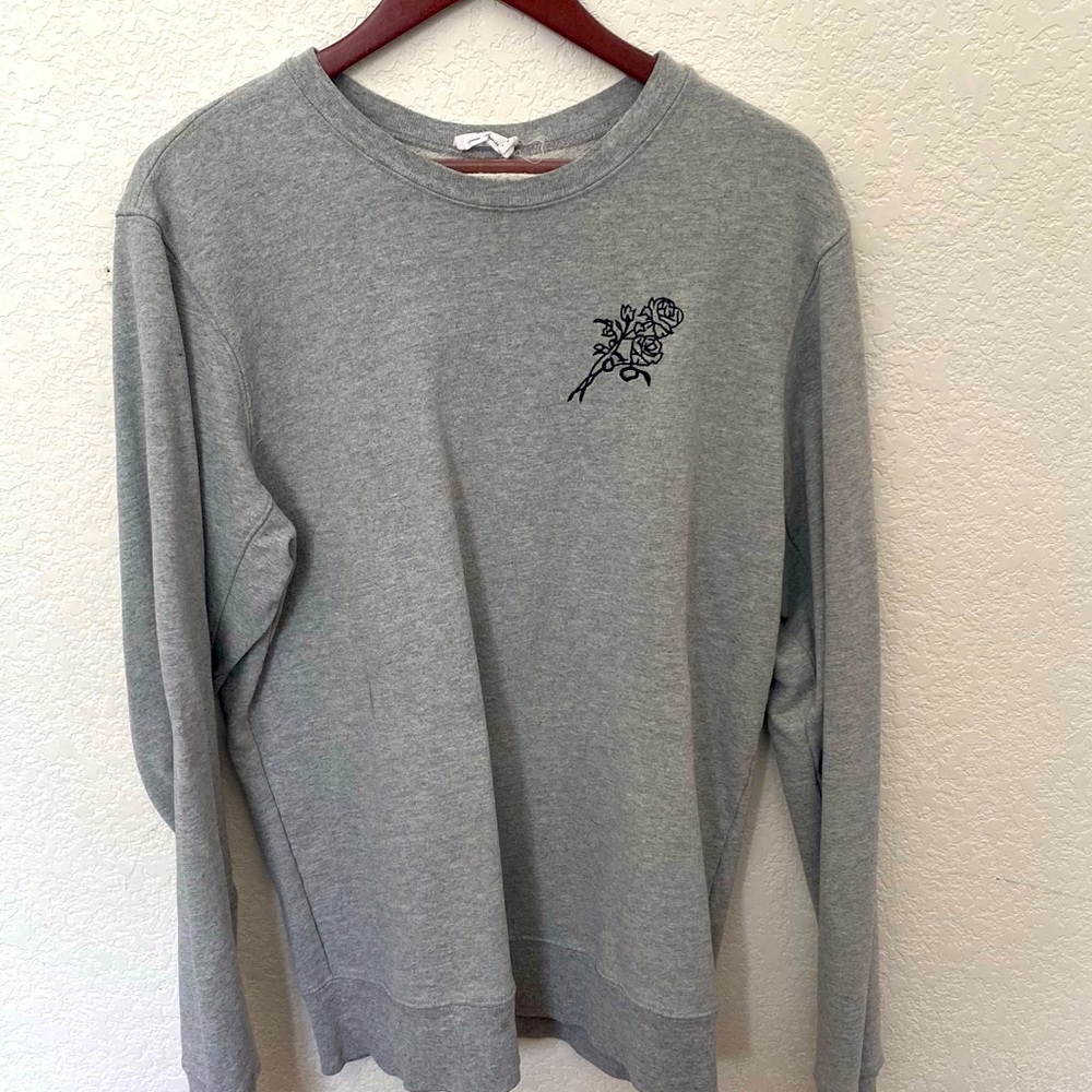 FRAME Gray Rose Embroidered Crewneck Sweatshirt